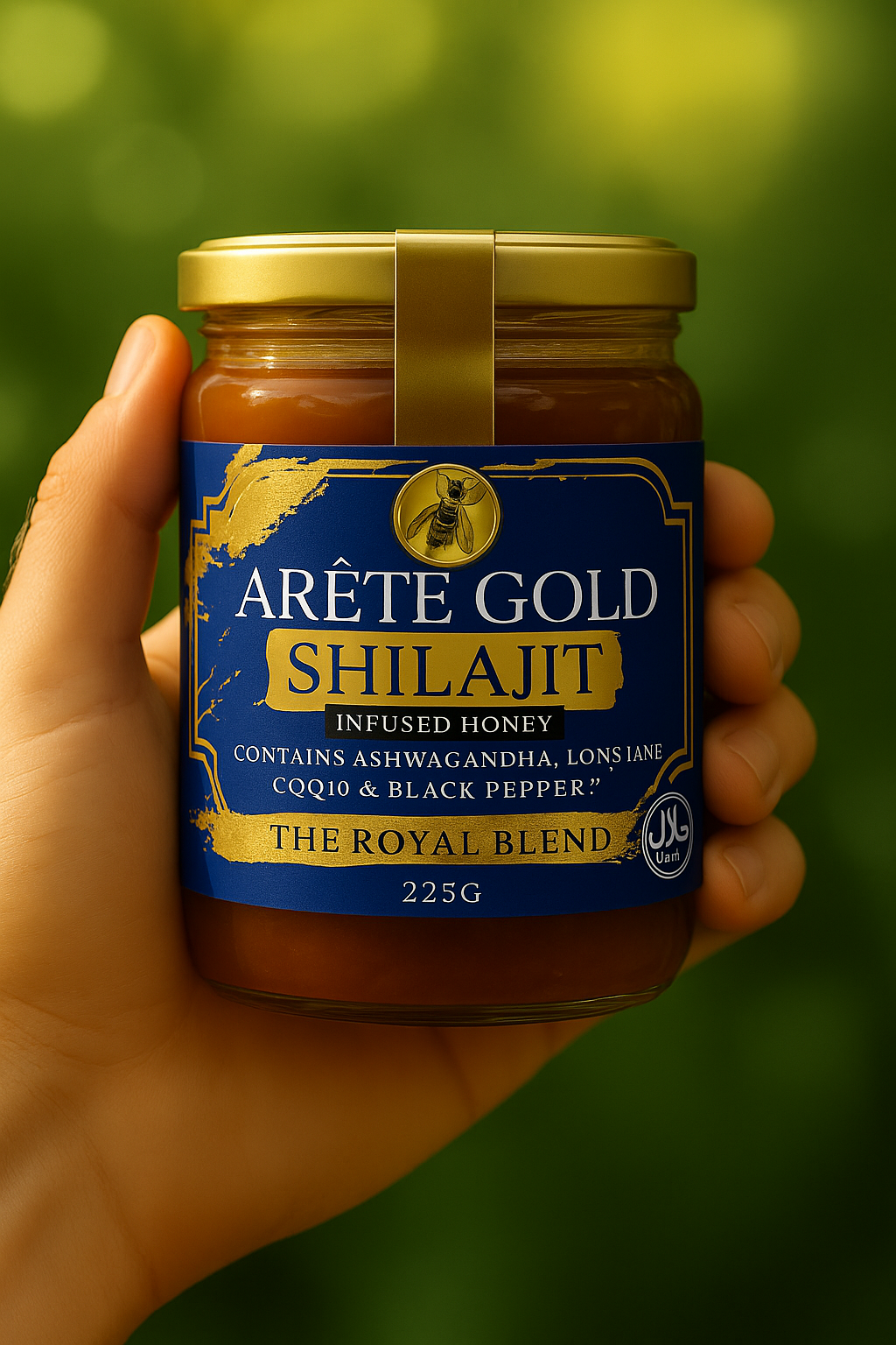 Arête Gold Shilajit Infused Honey – The Royal Blend (225g) with Ashwaghandha, Lions Mane, CoQ10 and Black Pepper Extract