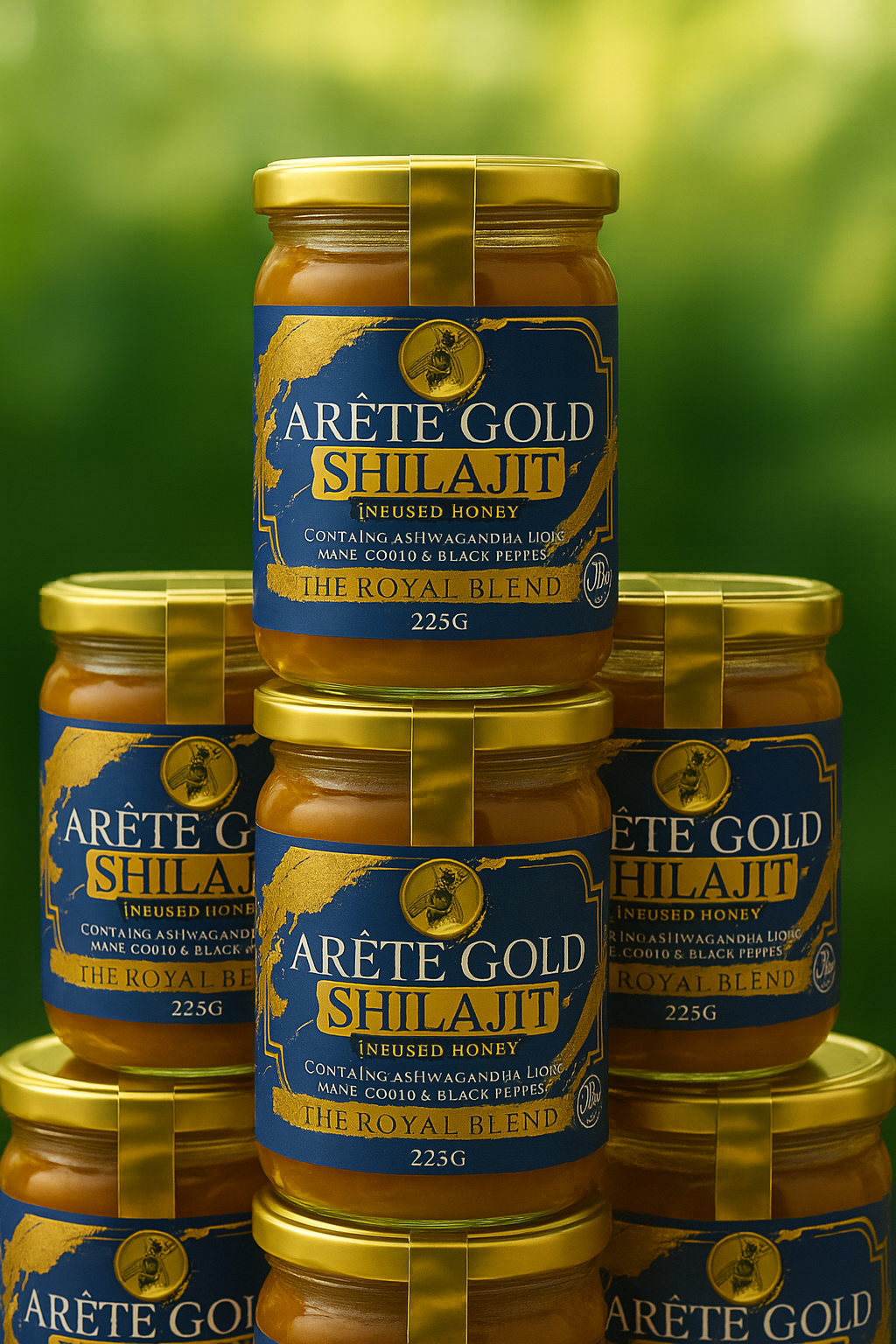 Arête Gold Shilajit Infused Honey – The Royal Blend (225g) with Ashwaghandha, Lions Mane, CoQ10 and Black Pepper Extract
