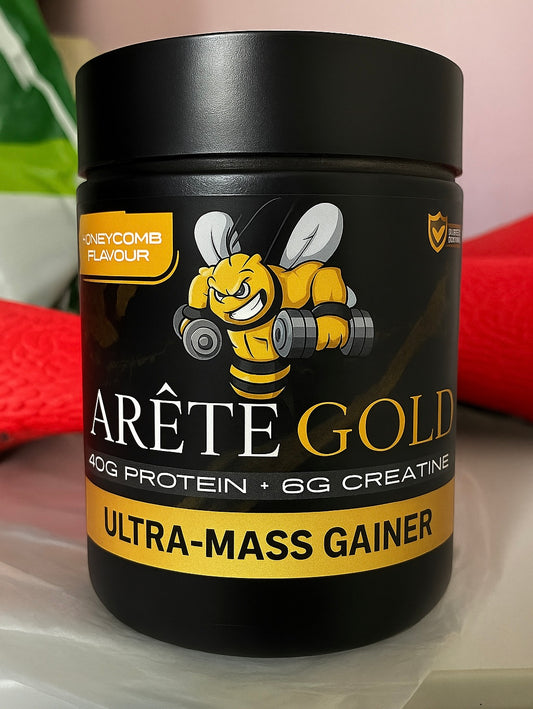 ARÊTE GOLD™ Ultra-Mass Gainer – Honeycomb Flavour
40g Protein • 6g Creatine • Premium Muscle Fuel