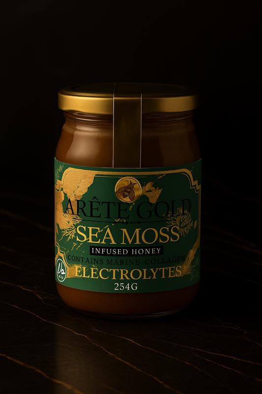 Sea Moss Infused Honey with Marine Collagen & Electrolytes – 254g | ARÊTE GOLD (PRE-ORDER)